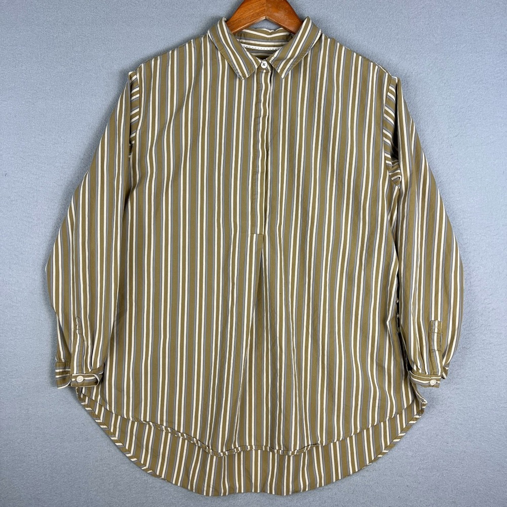 Anthropologie Tunic Blouse Womans M Side Button Striped Long Sleeve‎ High Low